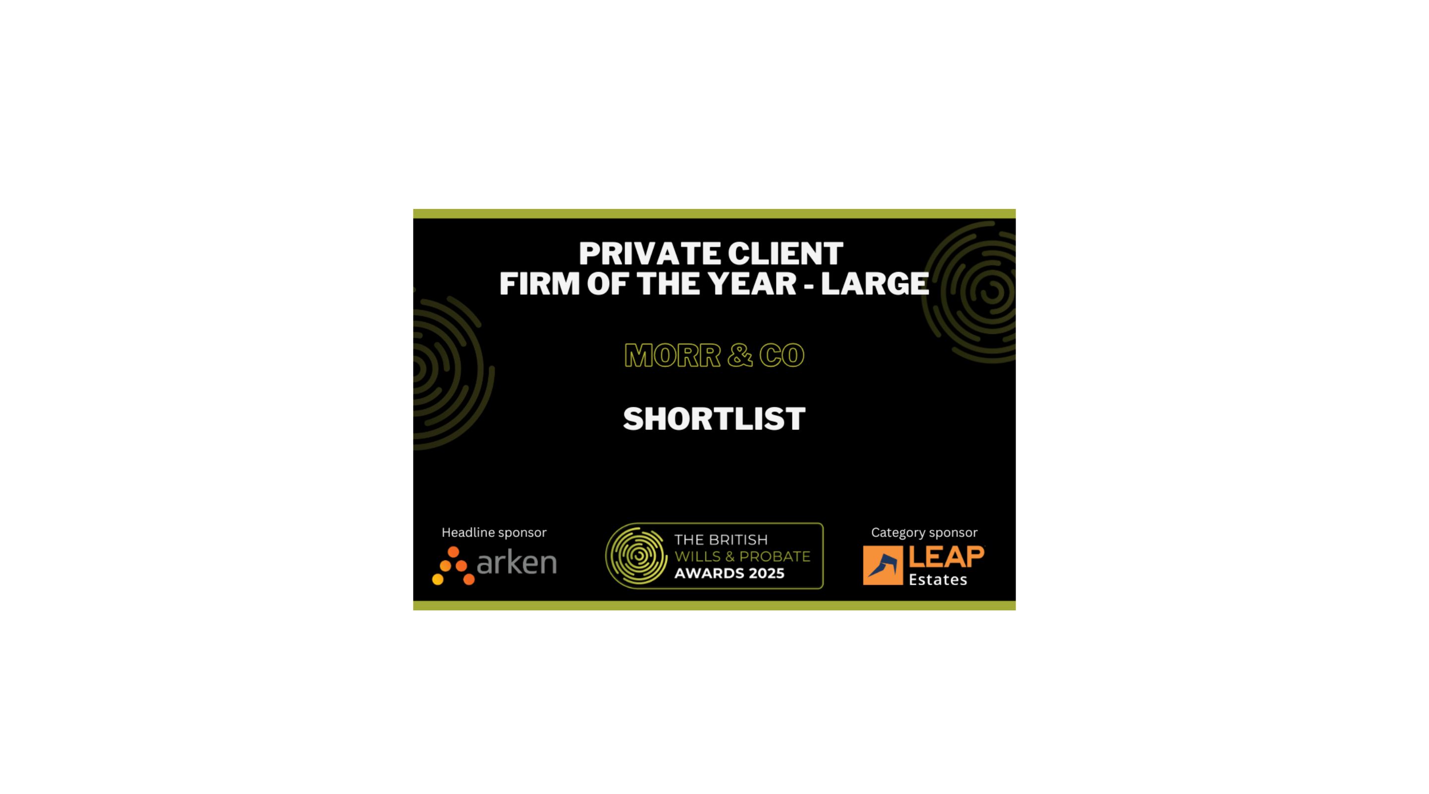 Morr & Co shortlisted at the British Wills & Probate Awards 2025